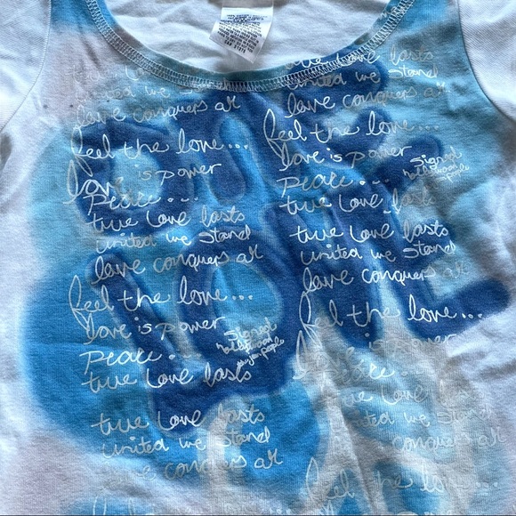 VINTAGE HOLLYWOOD ONE LOVE GRAPHICS BLUE & WHITE SHIRT SIZE SMALL - Picture 2 of 7